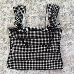 Black & White Gingham Tie-Strap Women’s Top